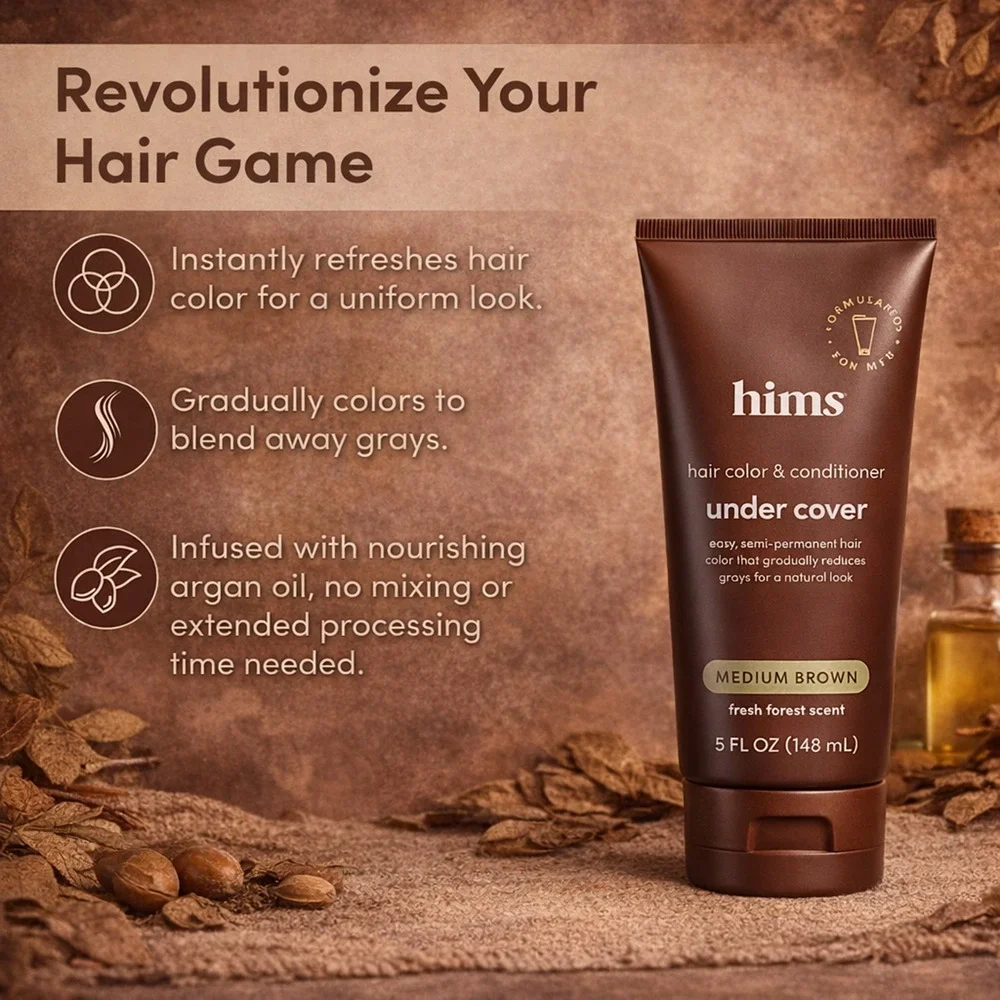 Hims Under Cover Hair Color + Conditioner Medium Brown Gray Blending Vegan
